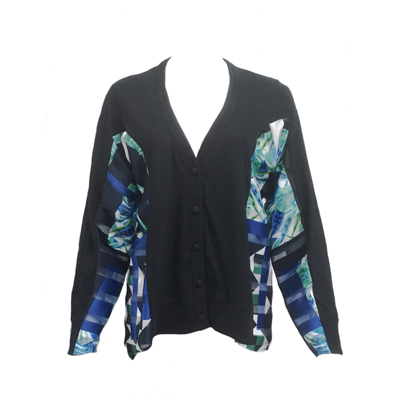 PRINTED SIDE PANEL CARDIGAN BLK