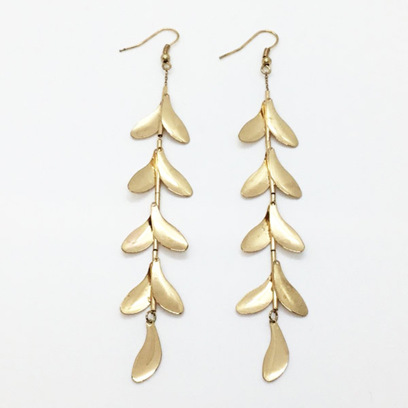 KJL Satin Gold Leaves Drop Fishhook Earring
