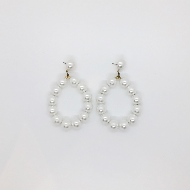 KJL White Pearl Balls Hoop Earrings